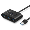 Black USB 3.0 extender adapter hub with plug, shown with length options for computer connectivity.