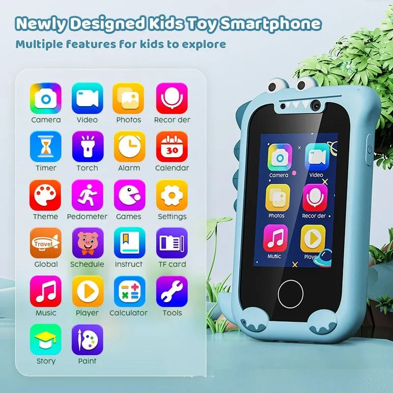 Blue and green silicone case kids educational camera with touch screen for photography and games