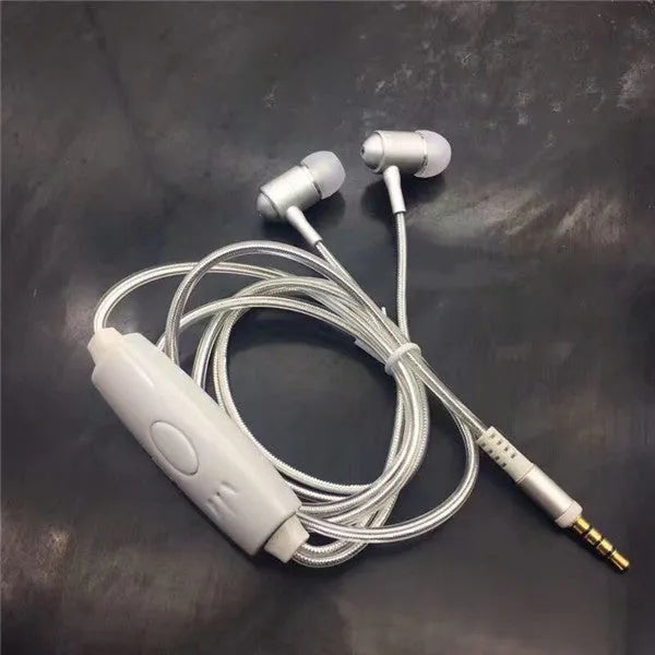 Blue LED light up earphones with 3.5mm plug and remote control, showing aluminium alloy ear shells.