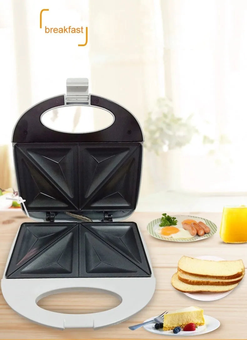 White double-sided breakfast sandwich machine with non-stick baking tray, 750W, EU plug style