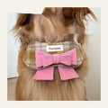 My Maillard Puppy Bow Bib in Maillard Gift colour, adjustable polyester dog feeding collar with decorative bow, size options from Mini to XL