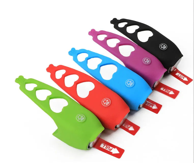 Bicycle electronic horn in plastic casing with 100dB alarm, measuring 12.5cm