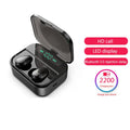 Black and white X7LED sports Bluetooth in-ear headphones with USB charging case
