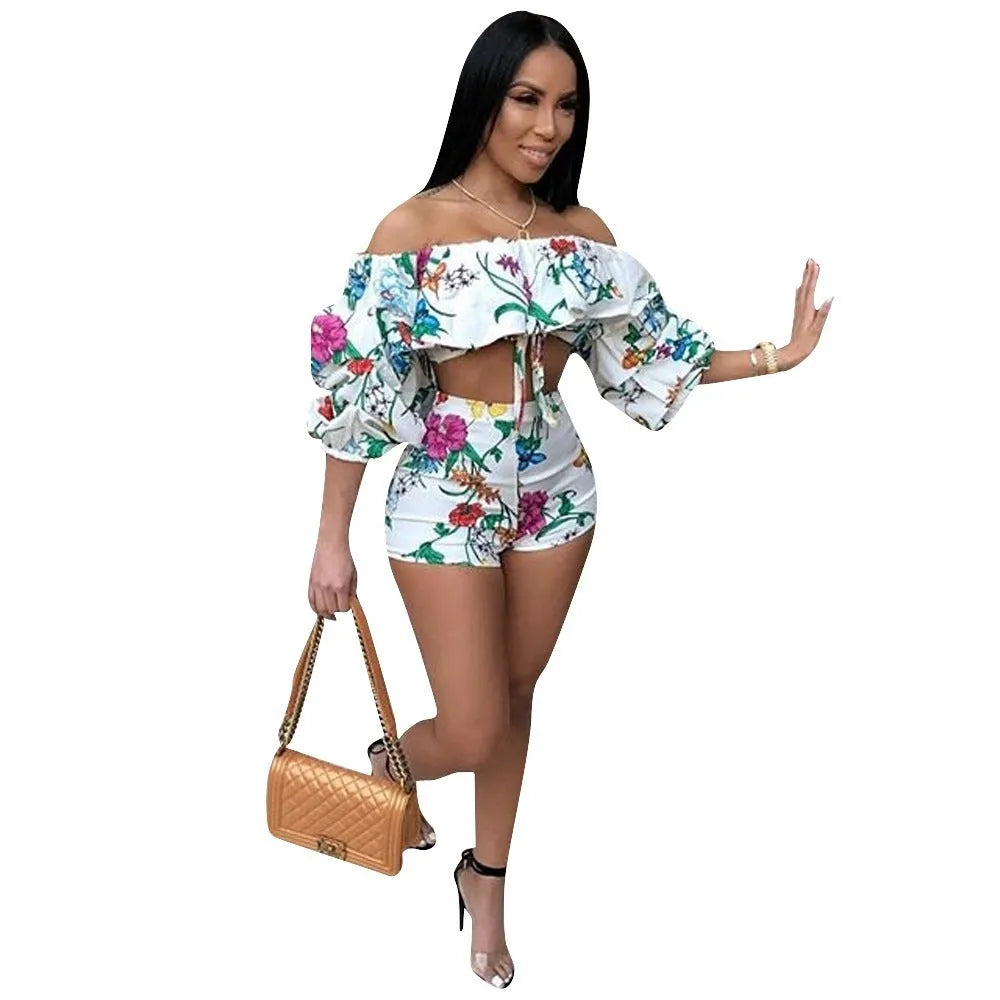Multicolour digital print lounge set with pile sleeves and matching shorts