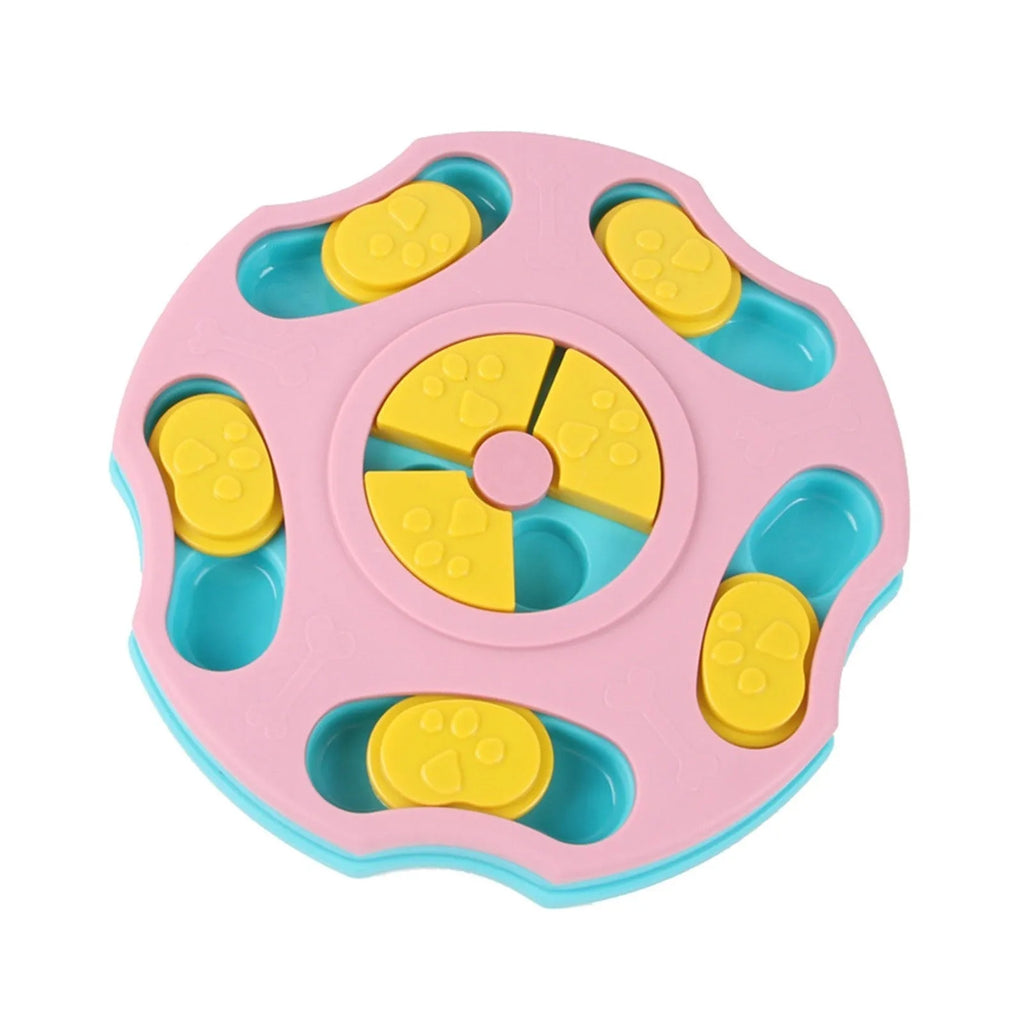 Interactive dog food puzzle feeder with search games for aggressive chewers in blue or pink