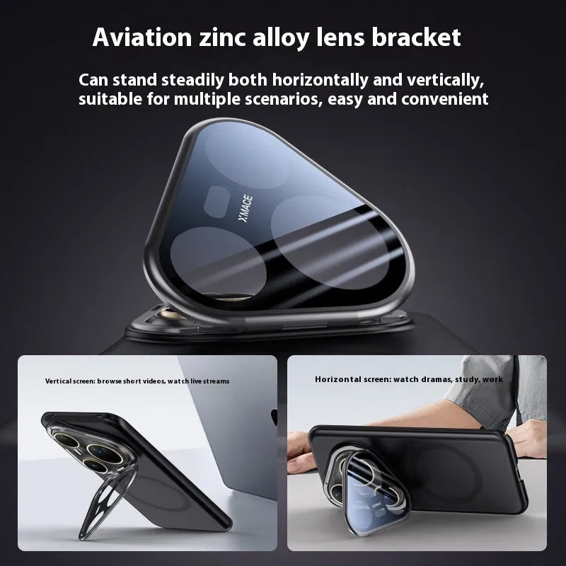 Magnetic lens bracket phone case for Huawei P80 series in frosted black finish showing back shell design