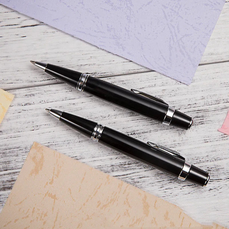 Black metal rotating ballpoint pen with compact 112mm design for business writing
