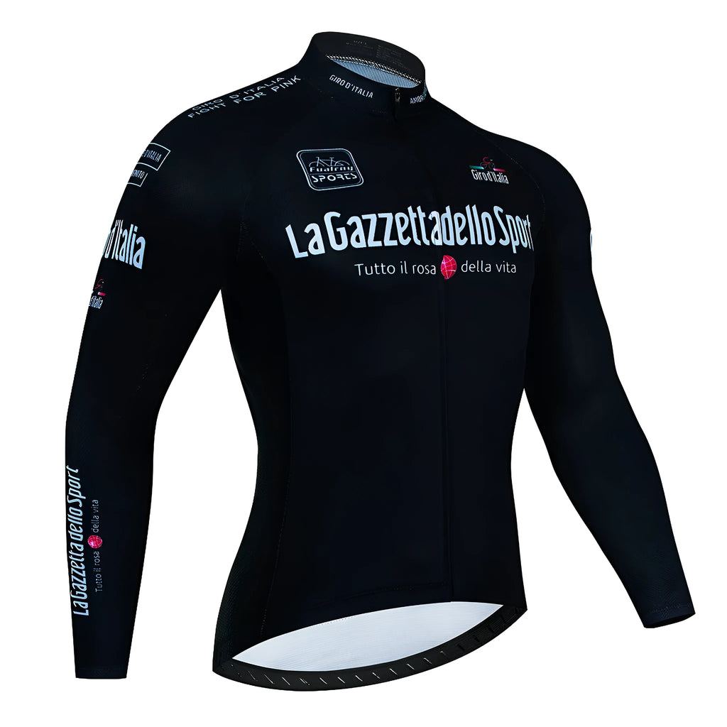Long sleeve patterned cycling jersey for mountain biking, shown in one of seven available colour options.