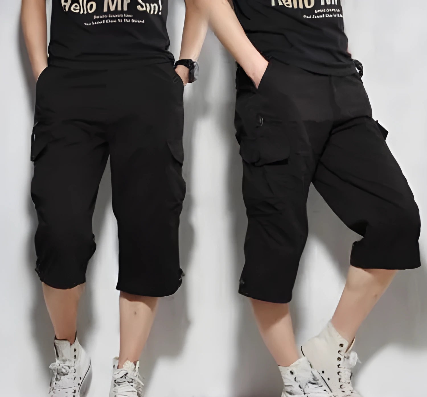 Men's summer leisure cropped cotton pants in four colours with elastic waistband and drawstring