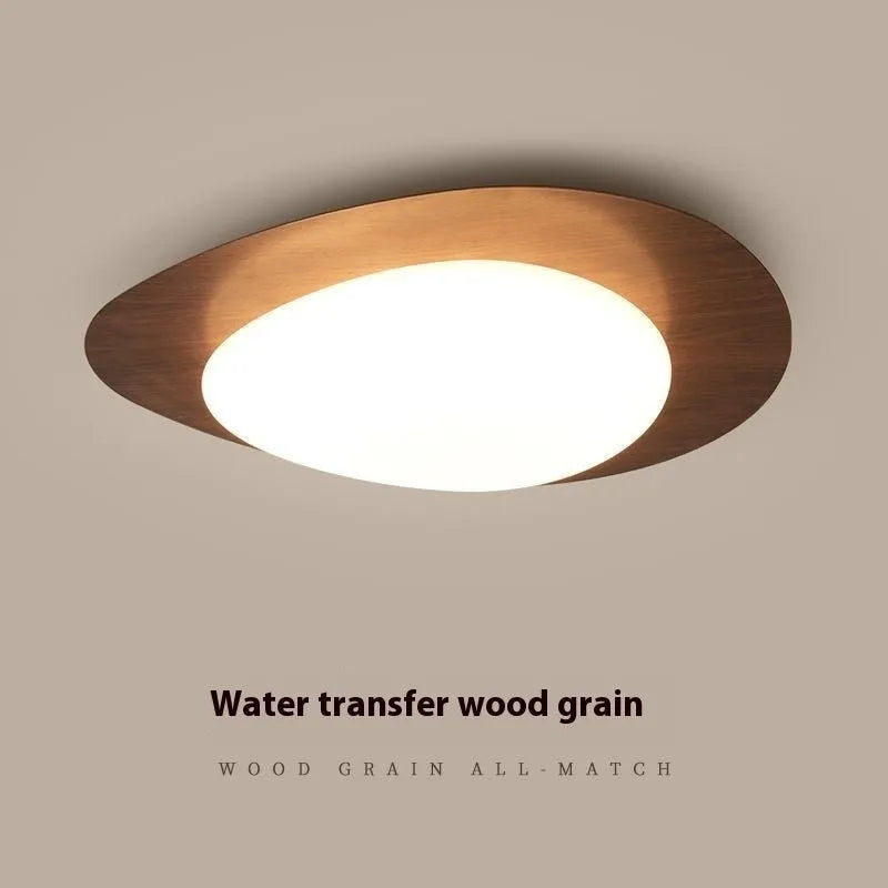 New Chinese style ceiling lamp with a wood-toned iron frame and white acrylic shade.