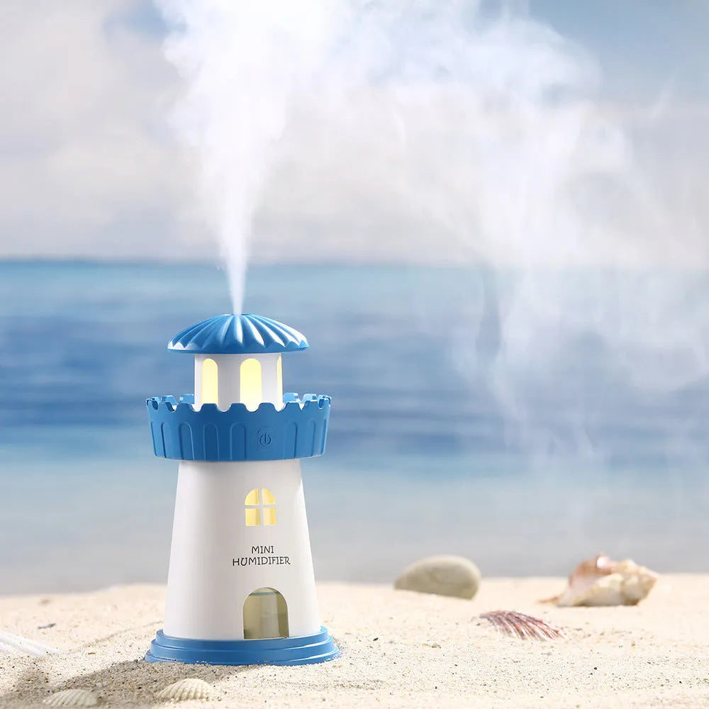 Lighthouse humidifier mini USB ultrasonic night light green ABS PP silicone 80x80x143mm