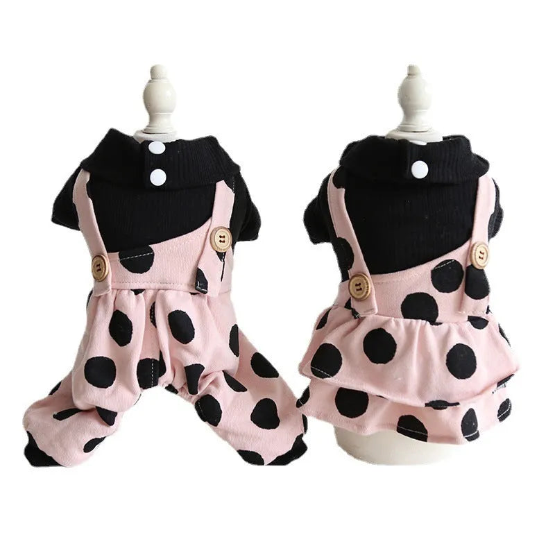Lapel shoulder strap couple pet clothes for dogs in four-legged and skirt style options