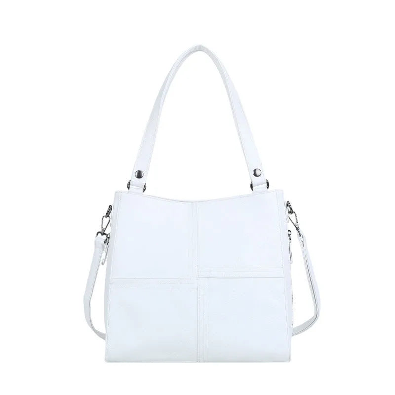 Barrel-shaped soft PU crossbody handbag in retro style with 30x31.5cm dimensions