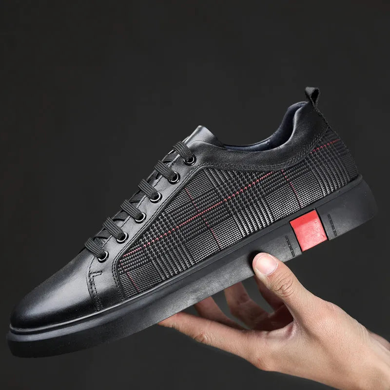 SOLEY genuine leather lace-up sneakers for men, soft touch upper, rubber outsole, side view