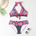 Women's printed high waist split bikini suit with floral pattern in two colours
