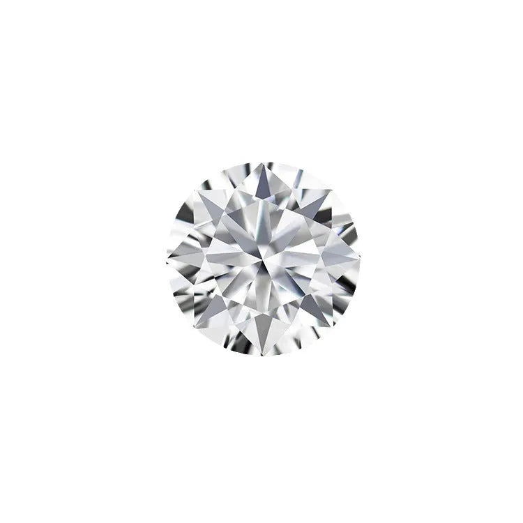 Round moissanite gemstone displaying the eight hearts and eight arrows faceting pattern on a neutral background.