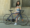 Aluminium alloy road bike with flat handlebar, 48cm frame, matted blue colour