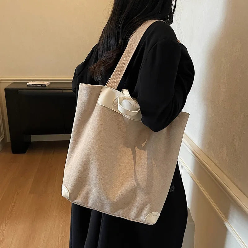 Suede simple shoulder bag for women, urban style, 38x17x35cm, available in four colours, sandwich pocket