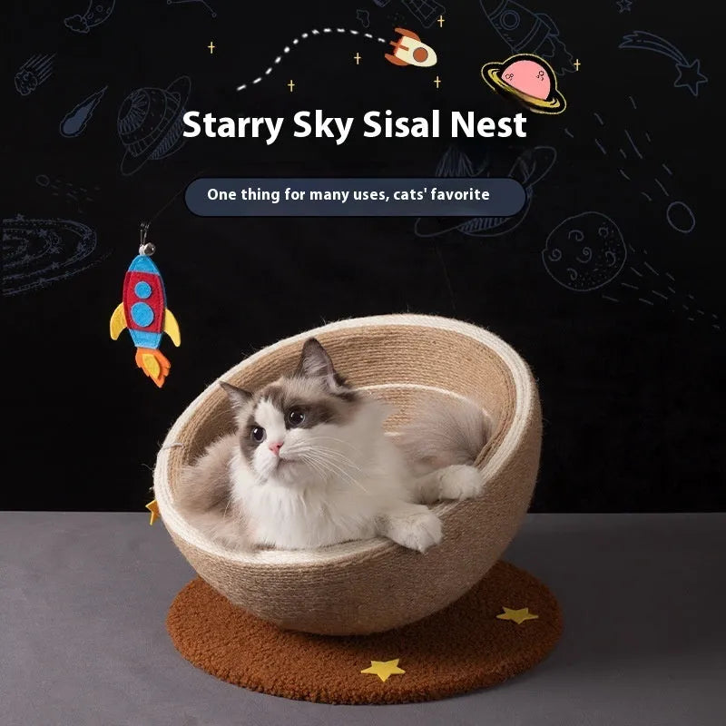 Large integrated cat scratching board and nest with sisal rope surface and flannel lining