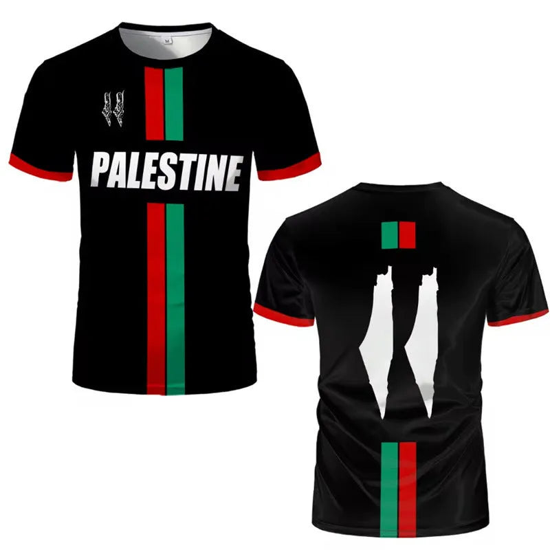 Man's black 3D printed football t-shirt with raised graphic, showing half-length sleeves and a regular fit.