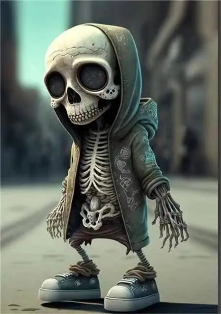 Resin skeleton figurine ornament in four style variants for home decor.