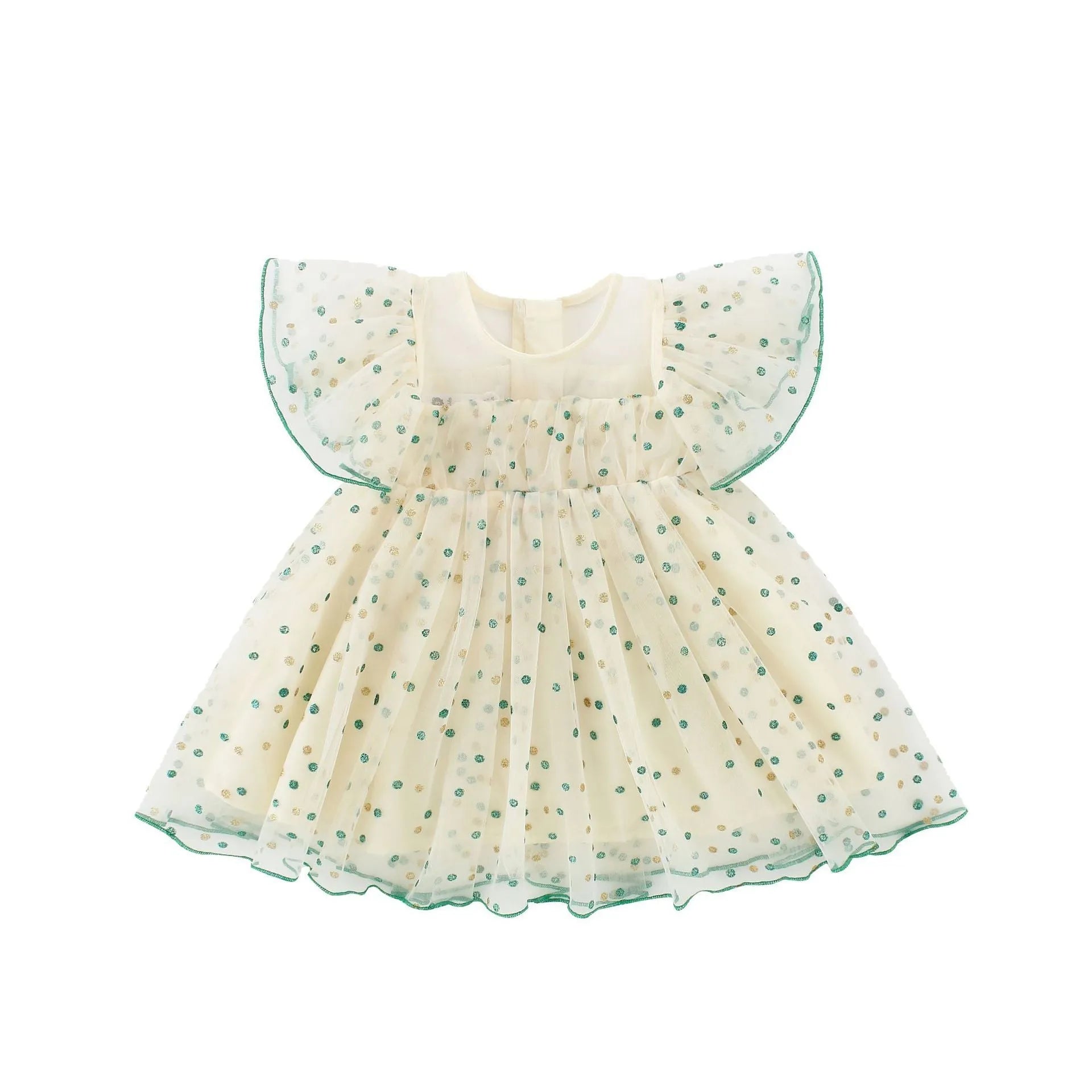 Girls green and yellow striped cotton romper dress with sleeveless A-line design for ages 3-8