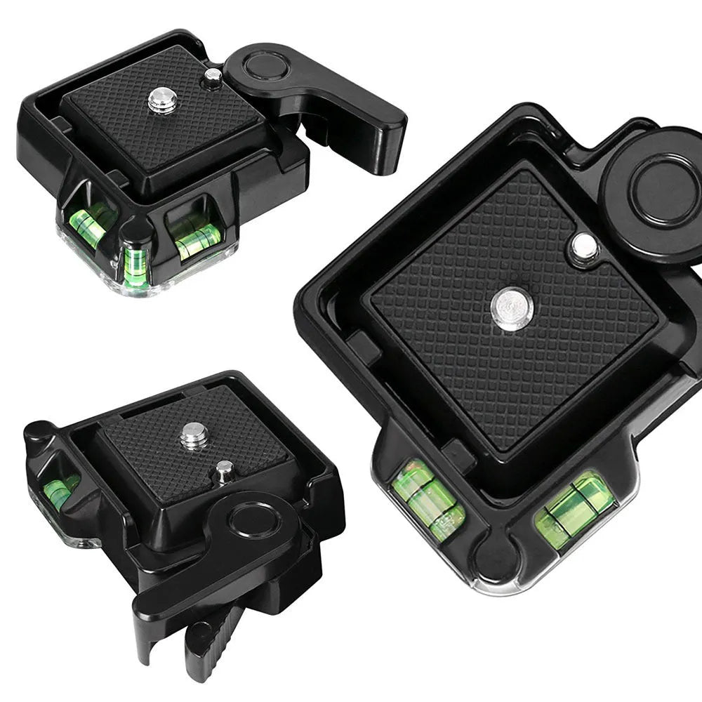 Black universal quick release seat plate for PTZ tripod, 4x4cm plate, compatible with iPhone and SLR cameras