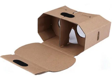 Cardboard virtual reality glasses headset for mobile phones on a white background.