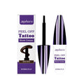 Tearable liquid eyebrow pencil in hand, showing sharp tip and paper casing, with Black, Brown, Light Brown shades.
