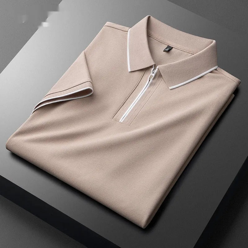 Men's slim fit cotton blend business casual top with short sleeves in graphite grey colour