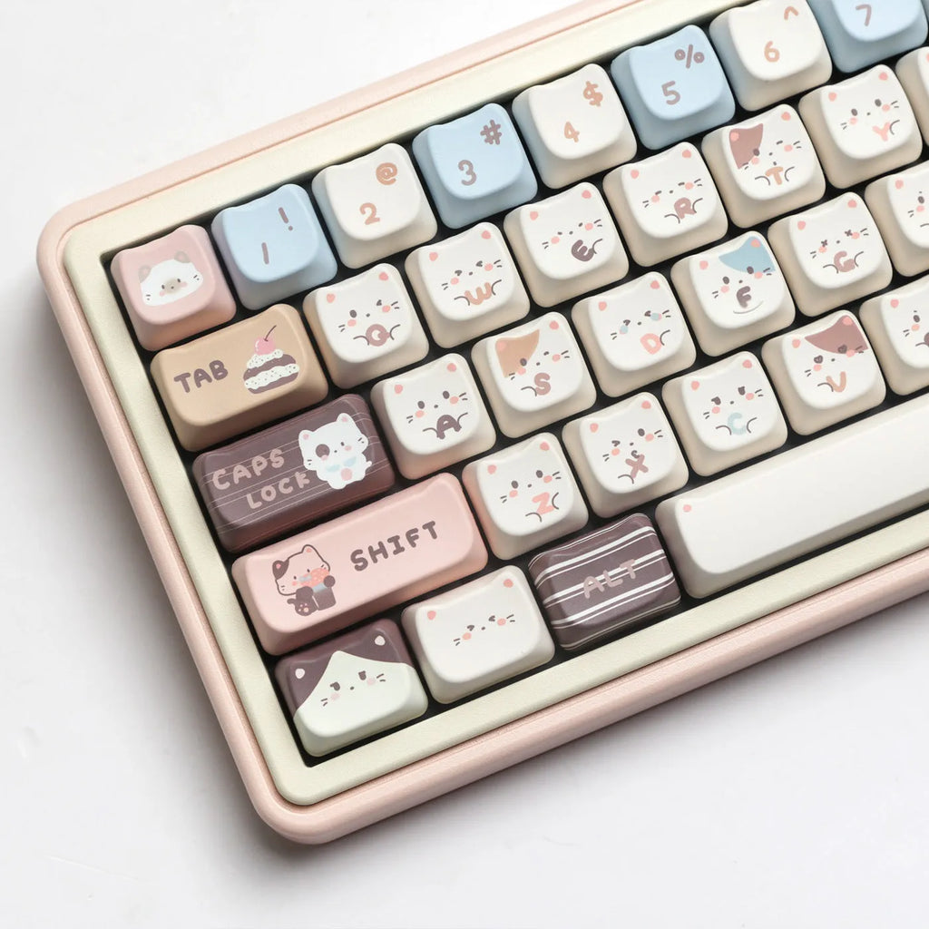 Sea salt cat themed PBT keycap set for mechanical keyboards showing the full 26-key layout.