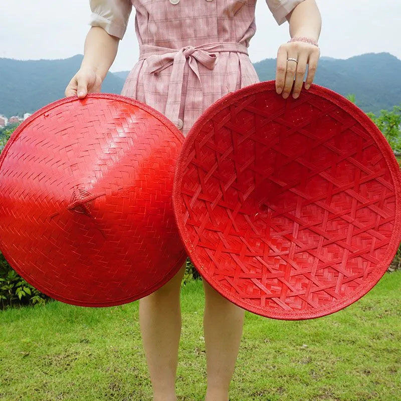Unisex retro bamboo hat double-sided red and black 42cm diameter adult size