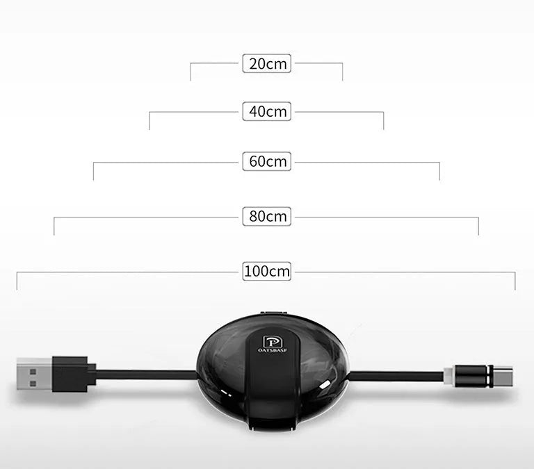 Black 3-in-1 magnetic retractable car charger with phone bracket and charging cable