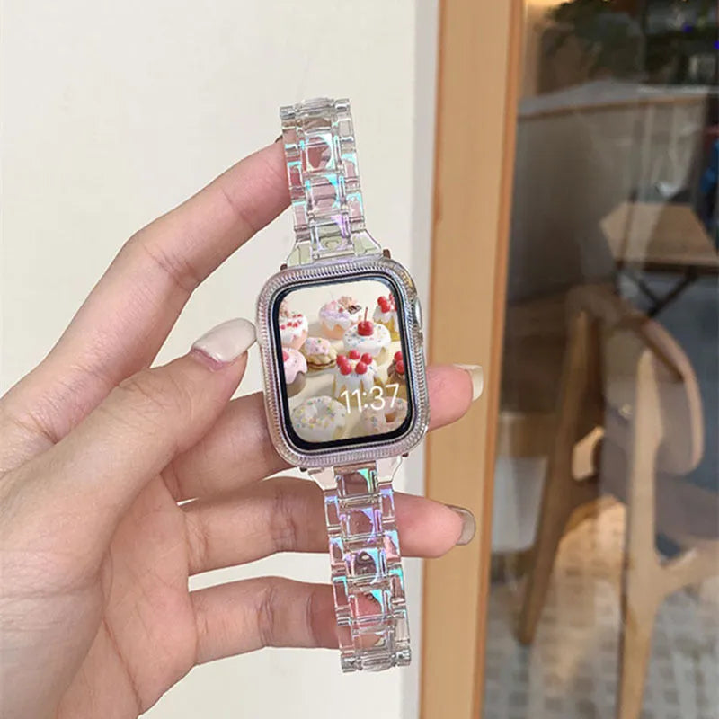 Colorful transparent resin watch strap with laser carving for Apple Watch