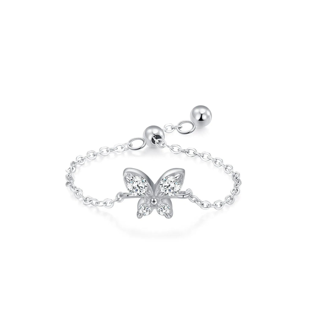 Adjustable silver ring with lively butterfly and inlaid zircon in colour JZ2049 on white background