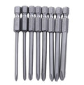 JAPAN SEALS set of eight long 75mm magnetic Phillips screwdriver bits on a white background