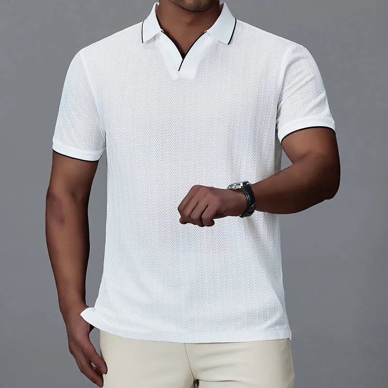 Men's thin nylon ice silk polo shirt in loose fit available in black, white and orange colours