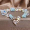 Natural aquamarine gravel crystal bracelet for women in sky blue electroplated finish with heart motif