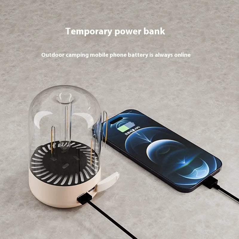 Camping ambience light with analog brightness knob and USB port in beige colour