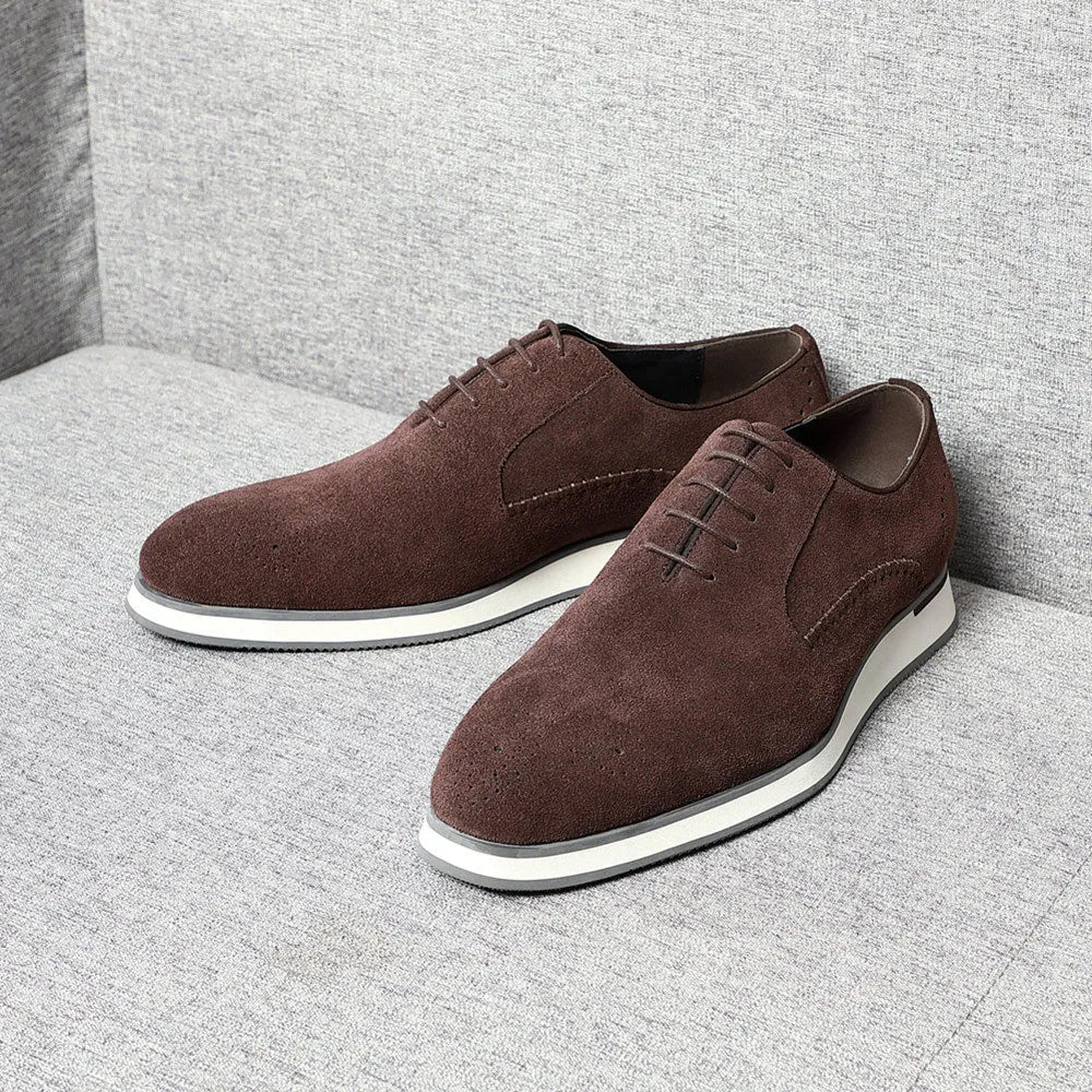 Mens black cowhide leather formal round toe low top shoes with rubber sole