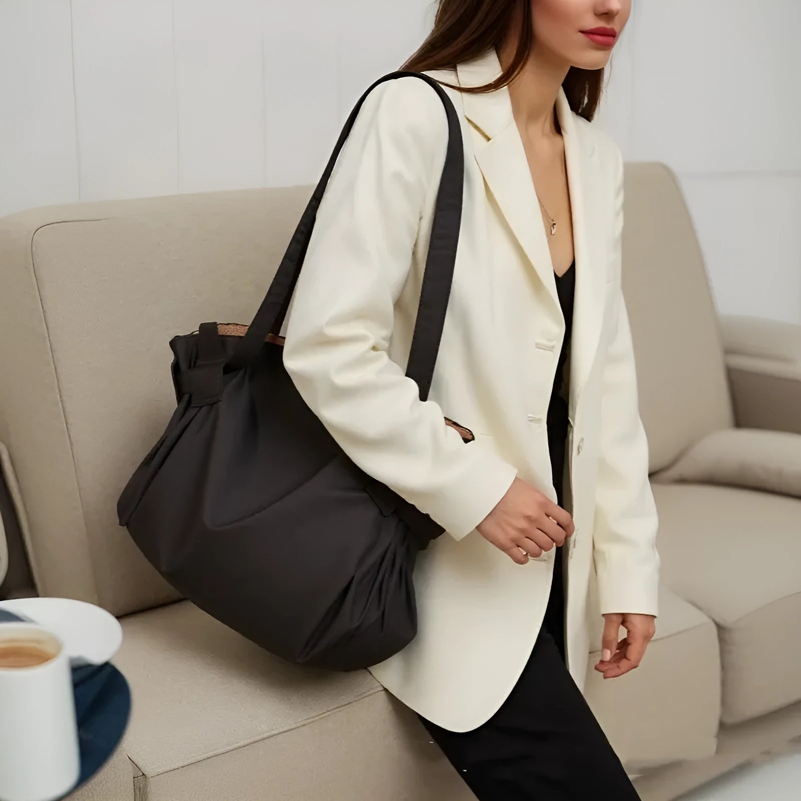 Women's black crossbody luggage bag with large capacity and waterproof Oxford cloth material