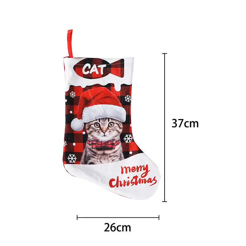Printed cloth Christmas decoration with puppy cat motifs measuring 26x36cm in plaid colour variants