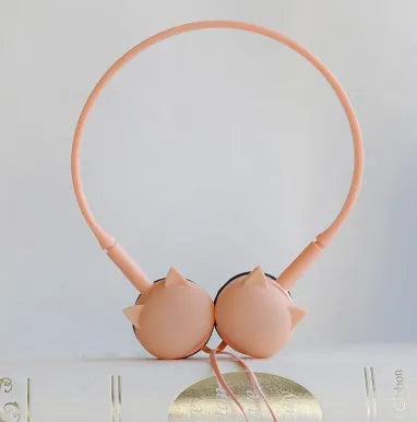 Cat design stereo earphones with 3.5mm audio jack in black, blue, pink and white colours
