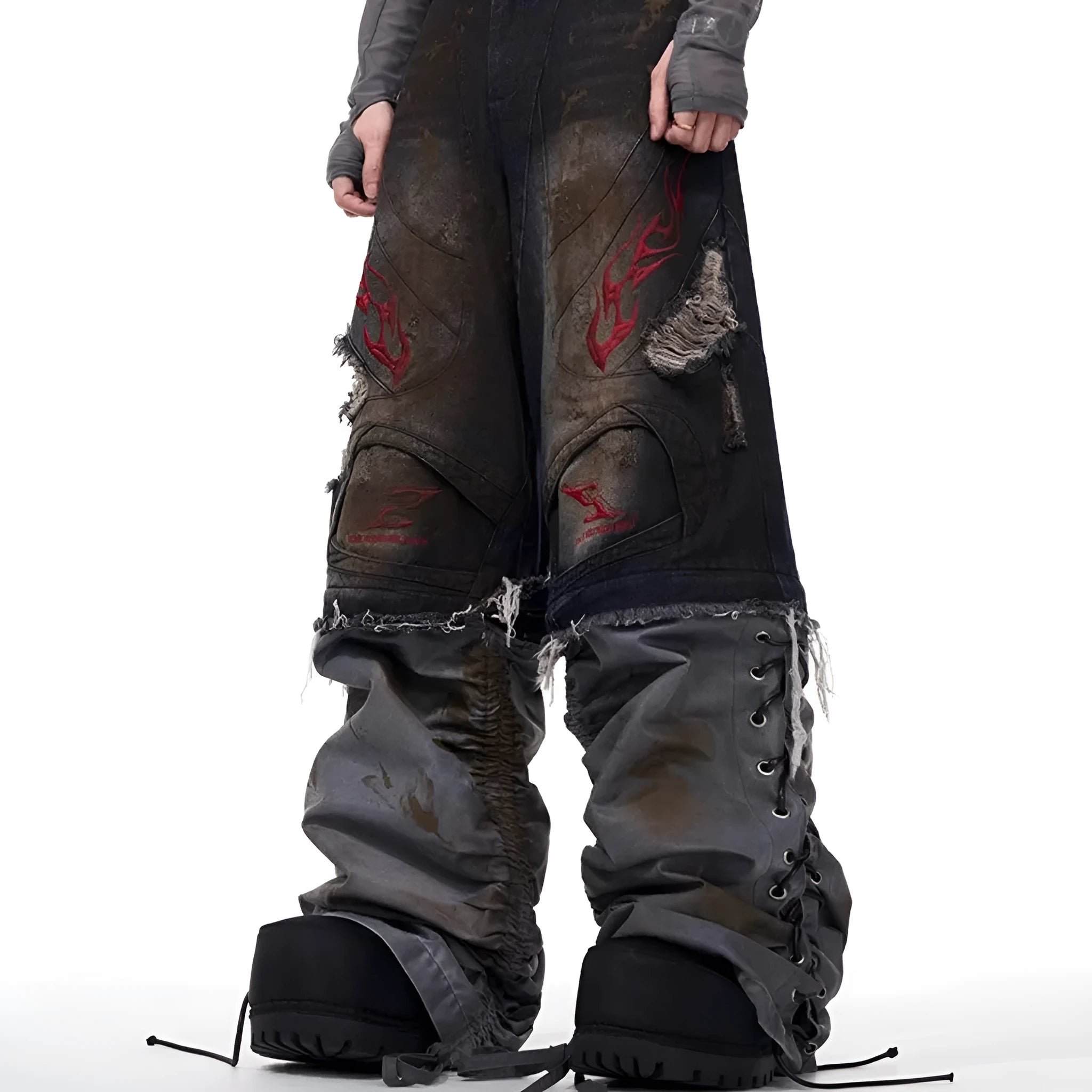 Men's loose fit retro jeans with detachable trouser legs in denim.