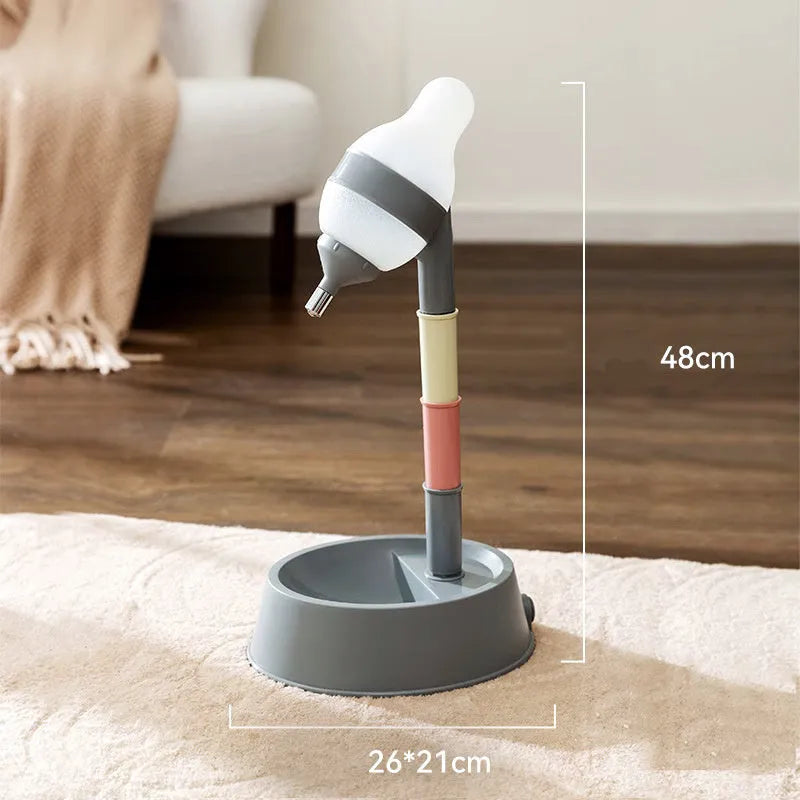 Adjustable height pet water dispenser with detachable pole and non-drip nozzle in green, grey or pink colours