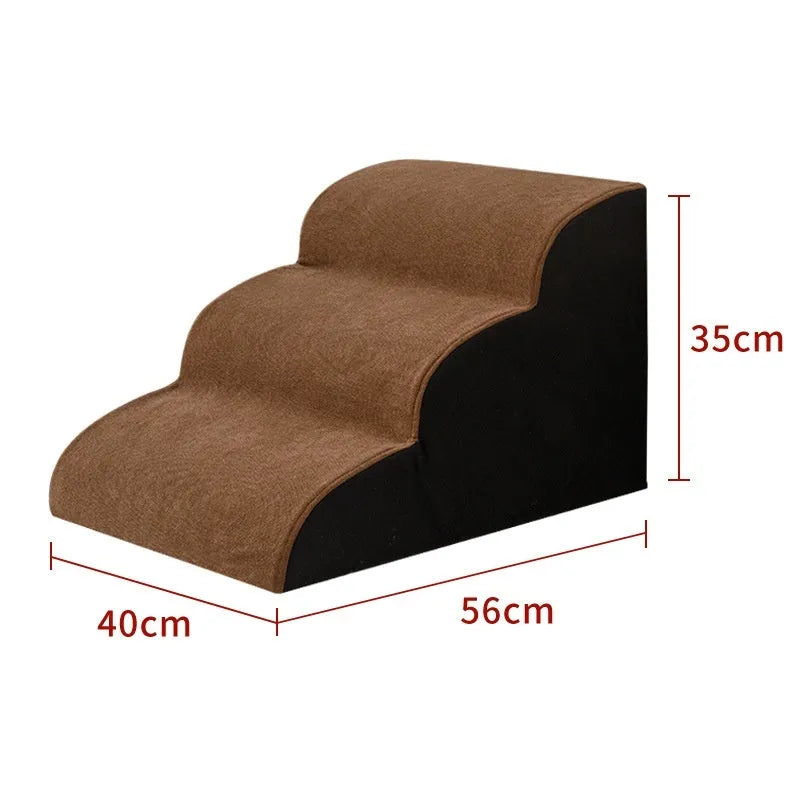 Wooden dog stairs with removable fabric cover in brown colour