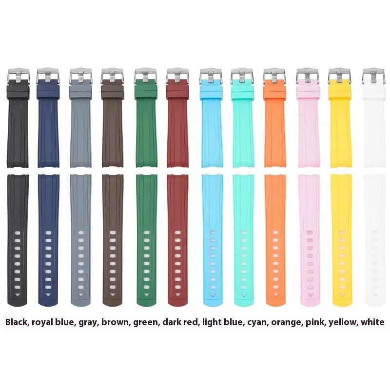 Nylon watch strap with silver metal buckle in 20mm width showing multiple colour options