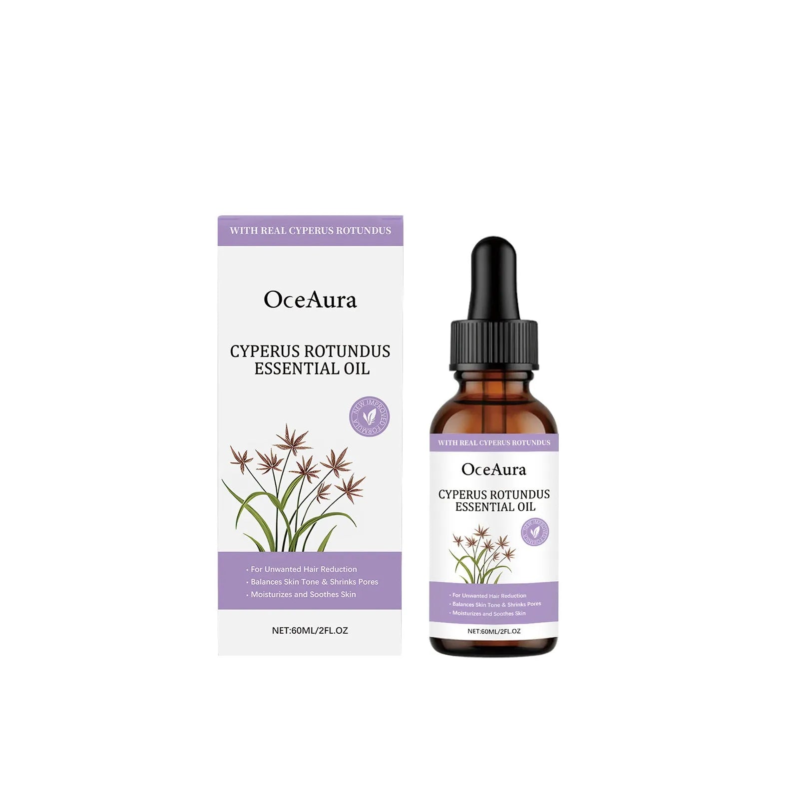 60ml bottle of hair removal essential oil softening treatment with botanical extracts