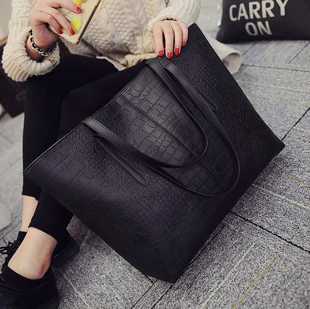 Simple European-style women's shoulder handbag in black or grey for spring summer casual wear