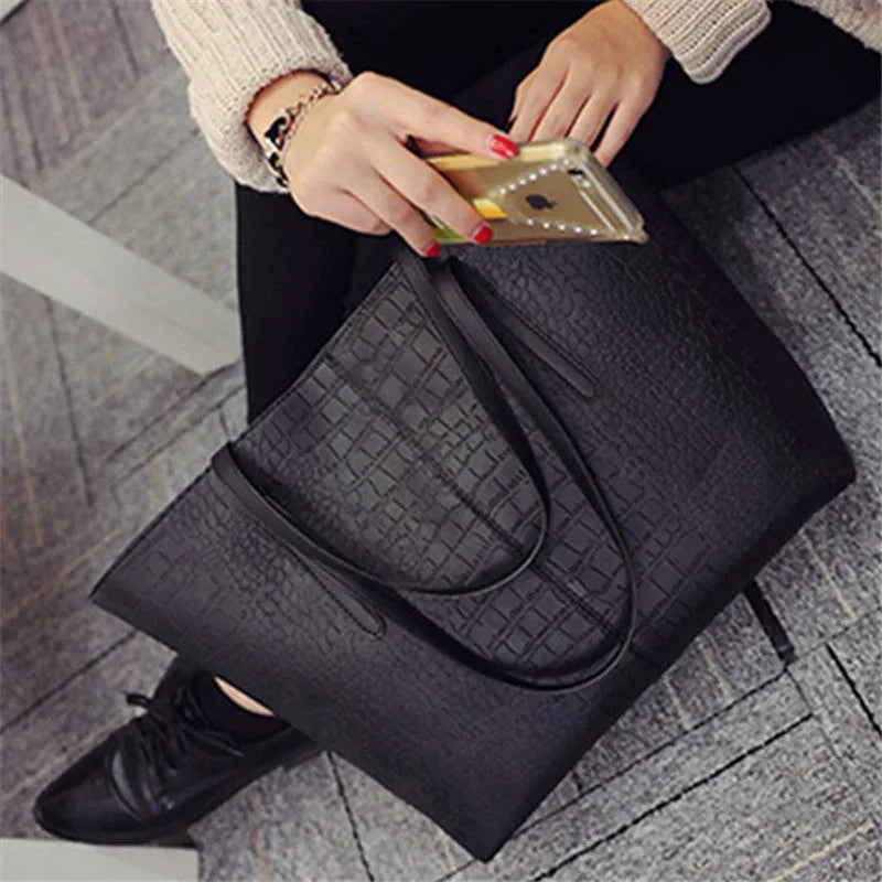 Simple European-style women's shoulder handbag in black or grey for spring summer casual wear